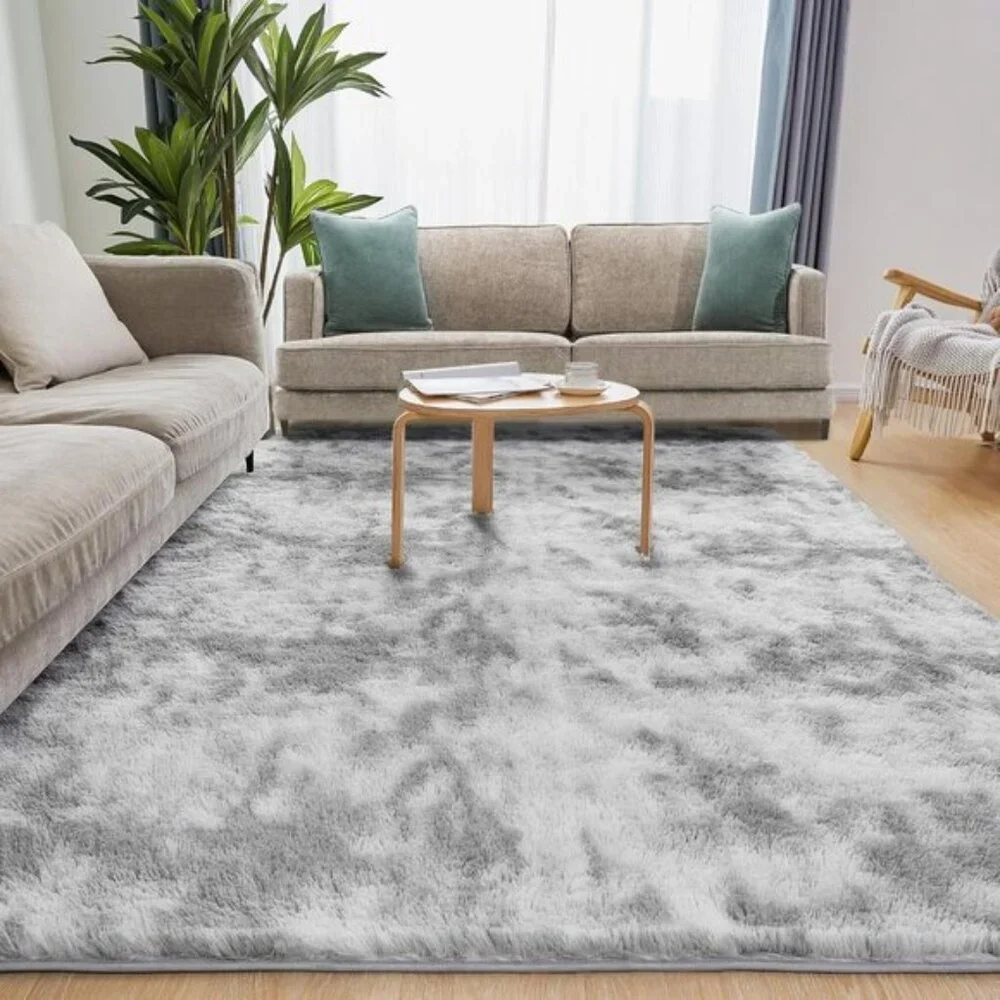 New 5x7 Ultra Soft Fluffy Rug, Tie-Dyed Grey Non-Slip Carpet for Home & Room